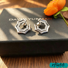 David Yurman 27mm Zigzag Stacked Diamond Standard Silver Earrings