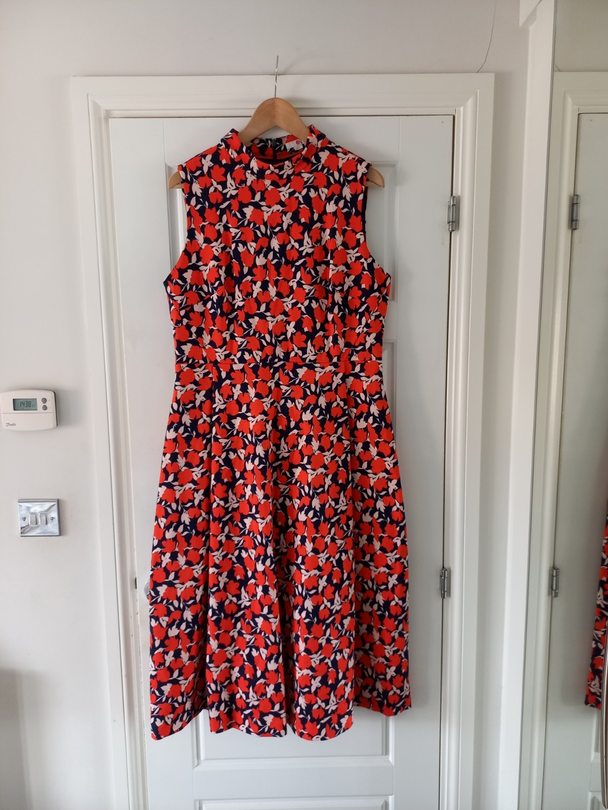 Boden Navy Red Miriam Ponte Stretchy Midi Dress Size 16 Uk Immaculate