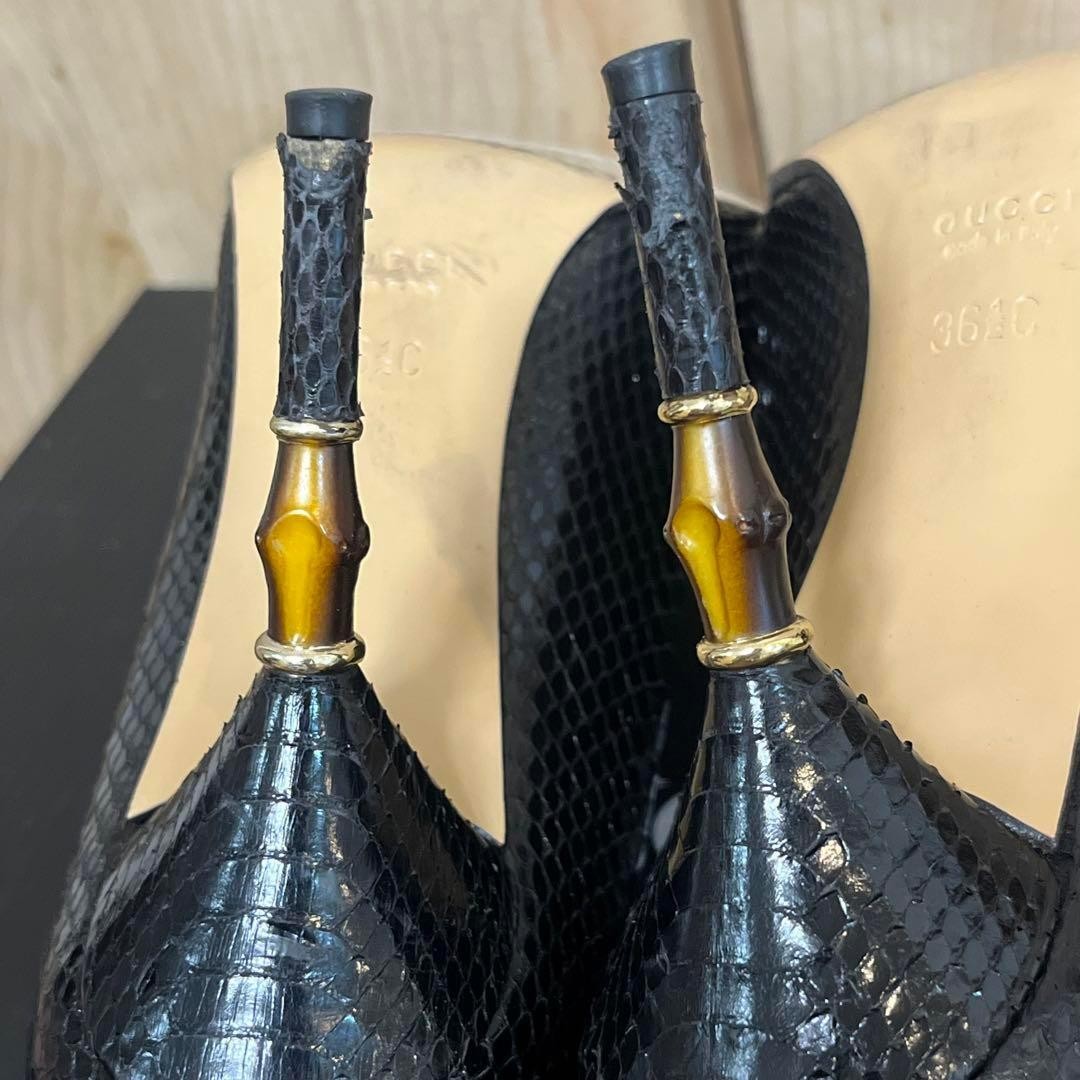 Gucci Python Leather Bamboo Heel Pumps Black size… - image 14