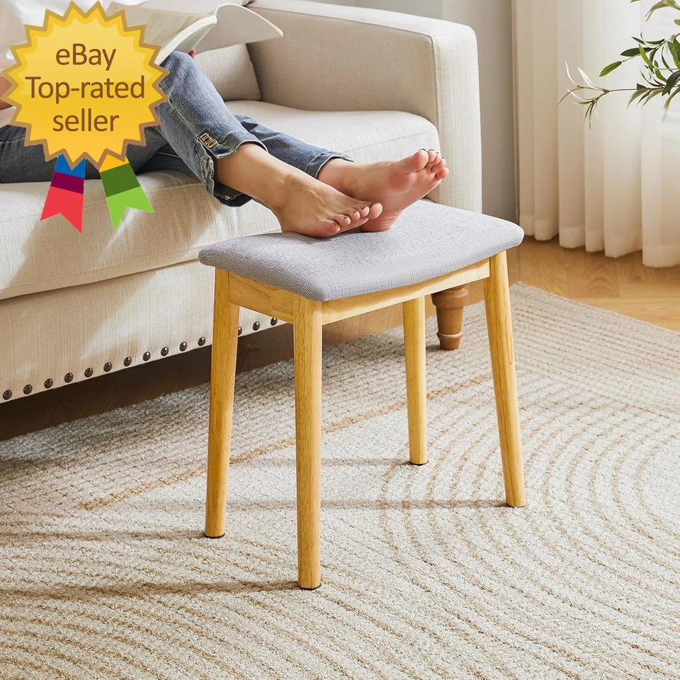 Saddle Cushion Vanity Stool Chair Foot Rest Stool with Solid Wood Legs Modern Va - Image 4 of 4