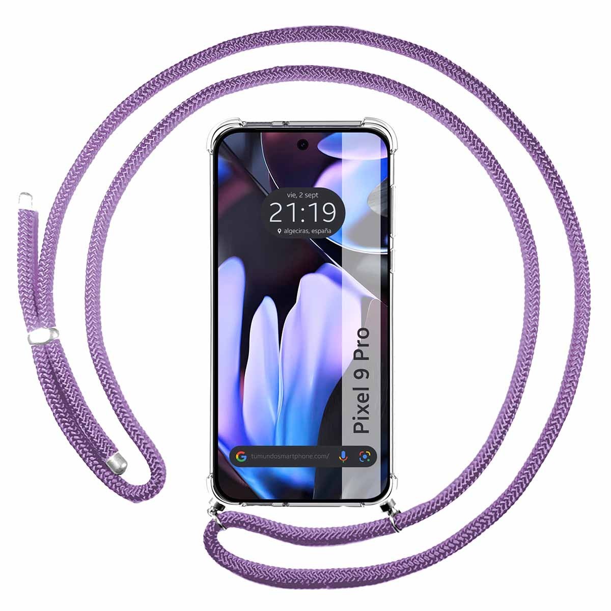 Fodera Appesa Trasparente Per Google Pixel 9 Pro 5G Con Corda Viola