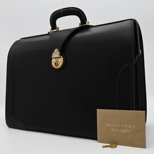 Burberry Duffle Bag Business Bag Leather Black Key Used Authentic