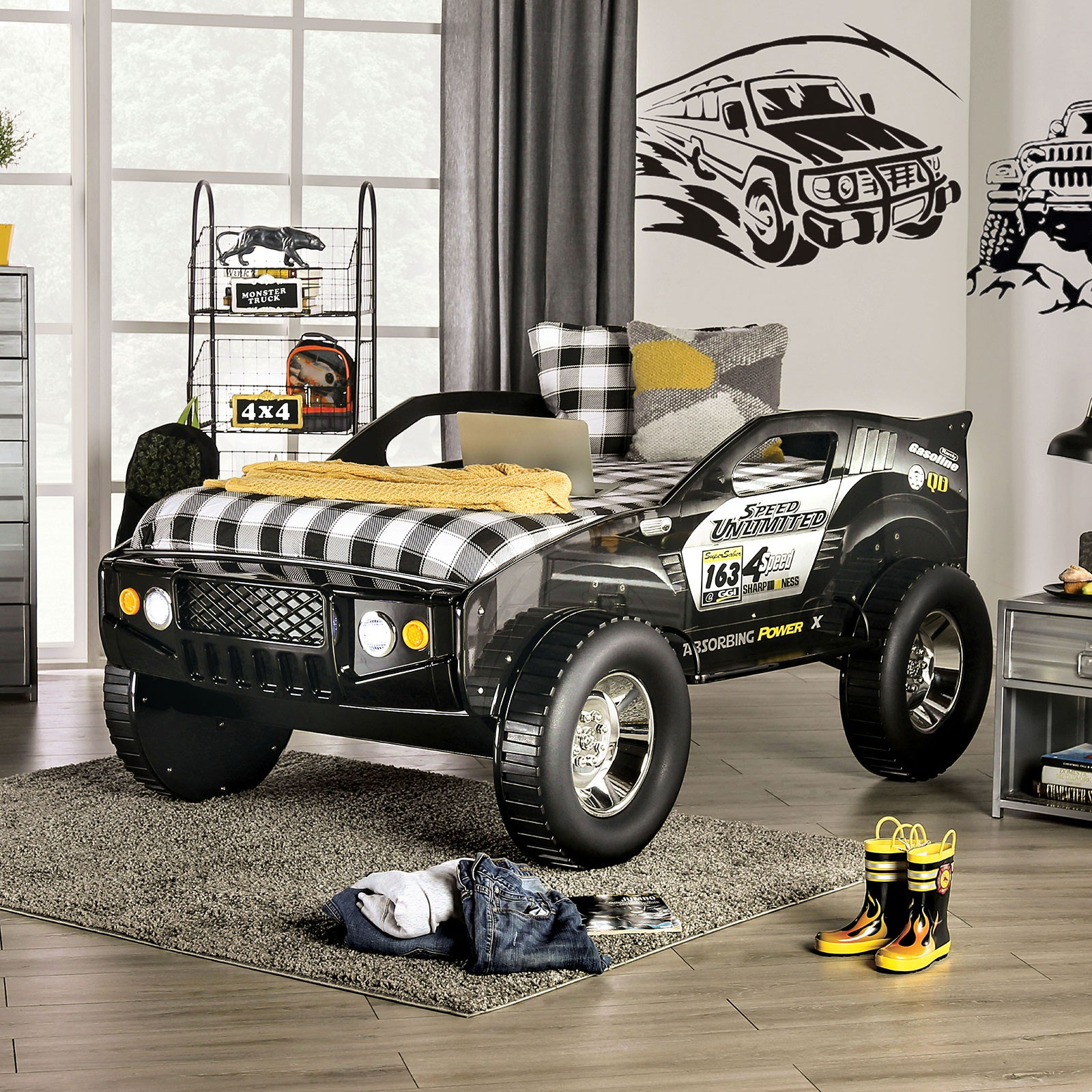 Modern Novelty Style Twin Bed Speed Jeep Design With High gl