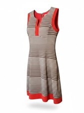 Bethany Gray White Striped Sleeveless A-Line Dress with Coral Trim Size 10