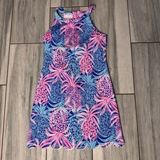 Lilly Pulitzer Girl's Sophelia Pineapple Print Shift Dress Size 8-10 Pink  Blue
