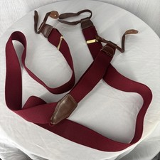 mens vintage Leather Suspenders elastic red burgundy gold braces