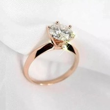 Real Moissanite 2.00Ct Round Cut Solitaire Engagement Ring 14K Rose Gold Plated