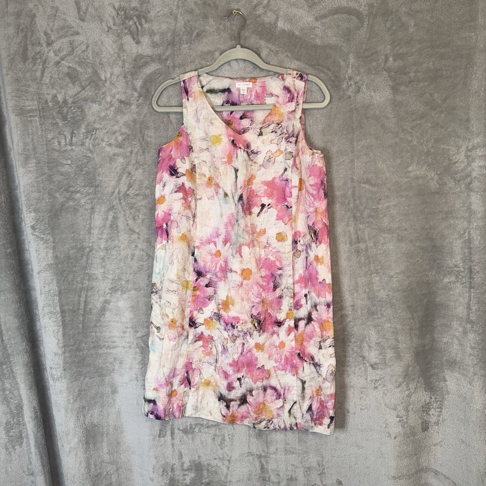 Pure Jill Women's Linen Tank Dress Watercolor Floral Size Small Petite Beach