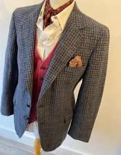 VTG mens MILANO CLOTHING GREY DOGTOOTH CHECK PURE WOOL SPORTS JACKET BLAZER 42"