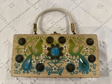 Enid Collins Vintage Wooden Box Purse Texas Money Tree Detached Jewels In Purse