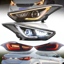 VLAND LED Headlights+Smoked Tail Lights+ Bulbs For 2012-2015 Hyundai Elantra GL