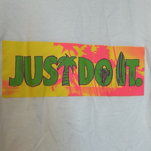 Nike Beach Party JDI Just Do It Shirt XL Weiß Neon Palmen Tropical BG39 - Bild 2 von 5