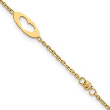 14k Yellow Gold Polished Cut-out Hearts and Diamond-cut Beads 7.5 inch Bracelet