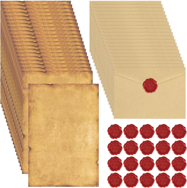 60 StüCk Vintage Briefpapier Set, 20 A5 Briefpapier 20 BriefumschläGe 20 Wachssi-image