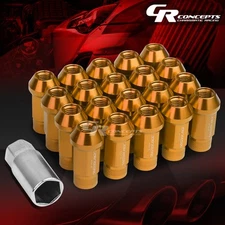 JDM ORANGE 20PCS M12X1.5 25MM OD 50MM TALL OPEN END ALUMINUM LUG NUTS+ADAPTER