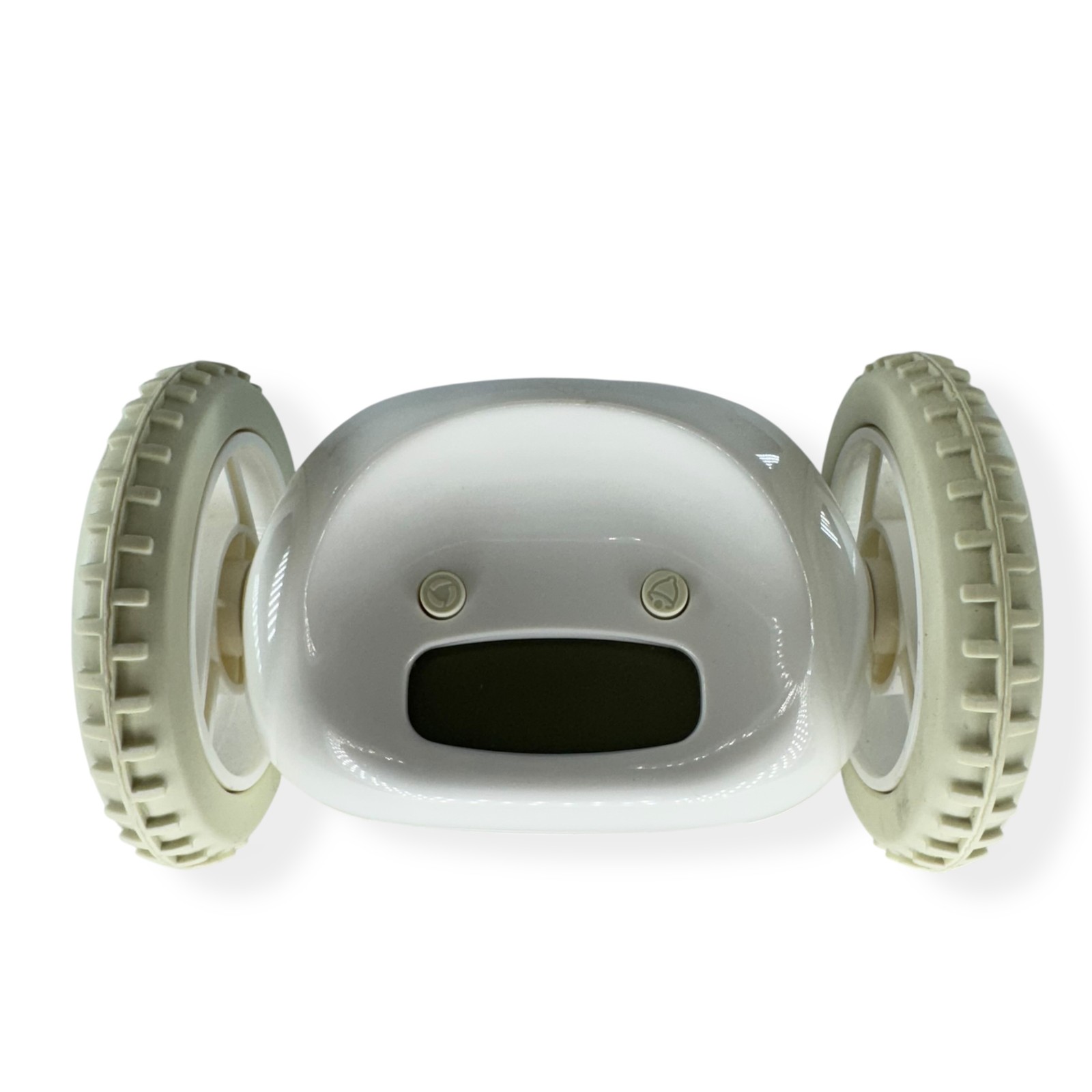 Clocky Alarm Clock on Wheels White Rolling Runaway Snooze Robot Unique Gift featured image