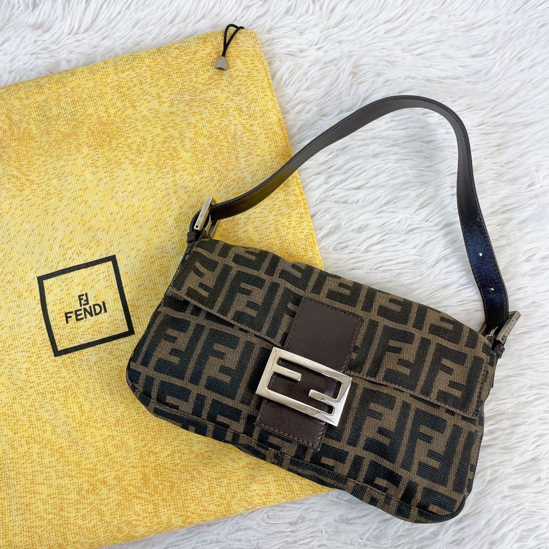Fendi Vintage Zucca Canvas Mamma Baguette Shoulder Bag Designer Handbag