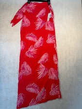 Women  s Red Pink Palm Print Swim Cover Up Sarong Wrap Skirt Size Small NWT