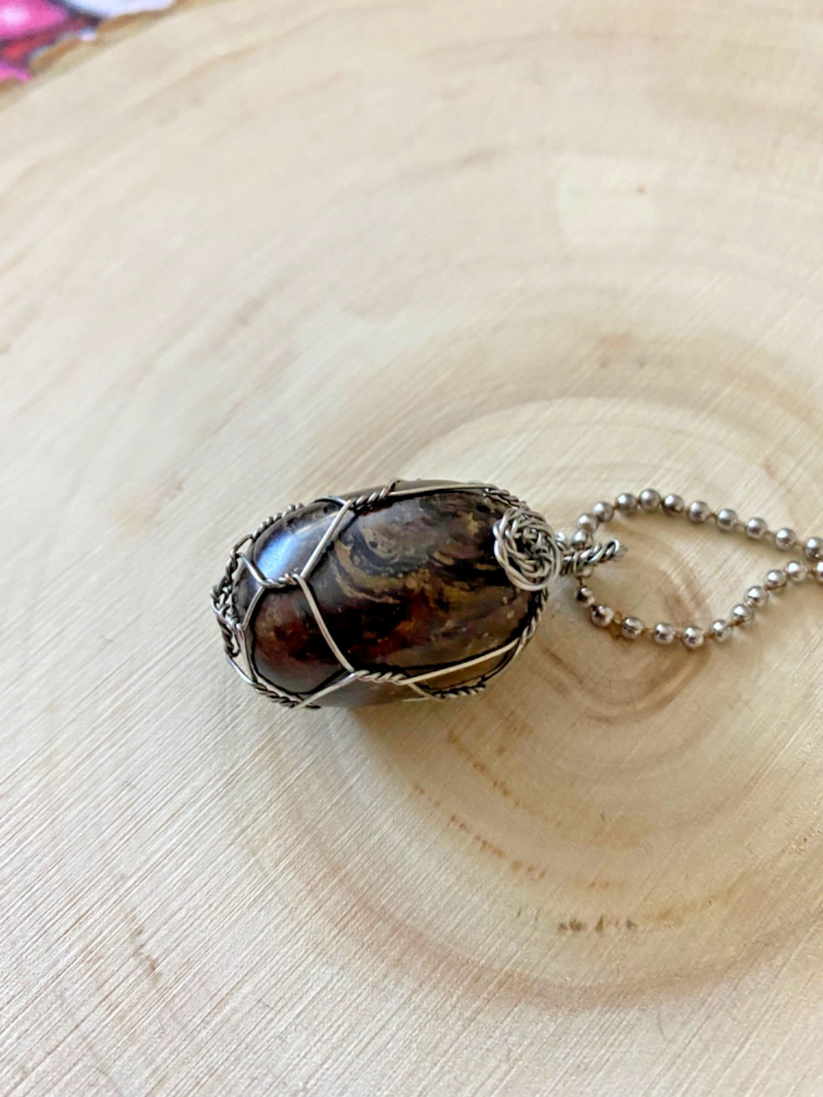 Bronzite tumbled stone Wire Wrapped Stainless Ste… - image 4