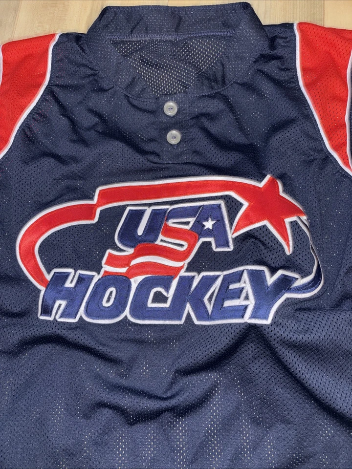 Camiseta deportiva de malla de hockey SFC EE. UU. vintage para hombre talla grande azul marino/rojo sin existencias  Foto 4 de 4