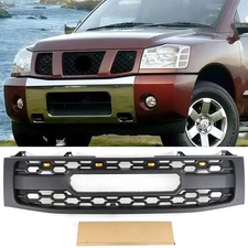 Matte Black  Front Grille Fits For 2004 - 2007 Nissan Titan Armada Grill W/Led