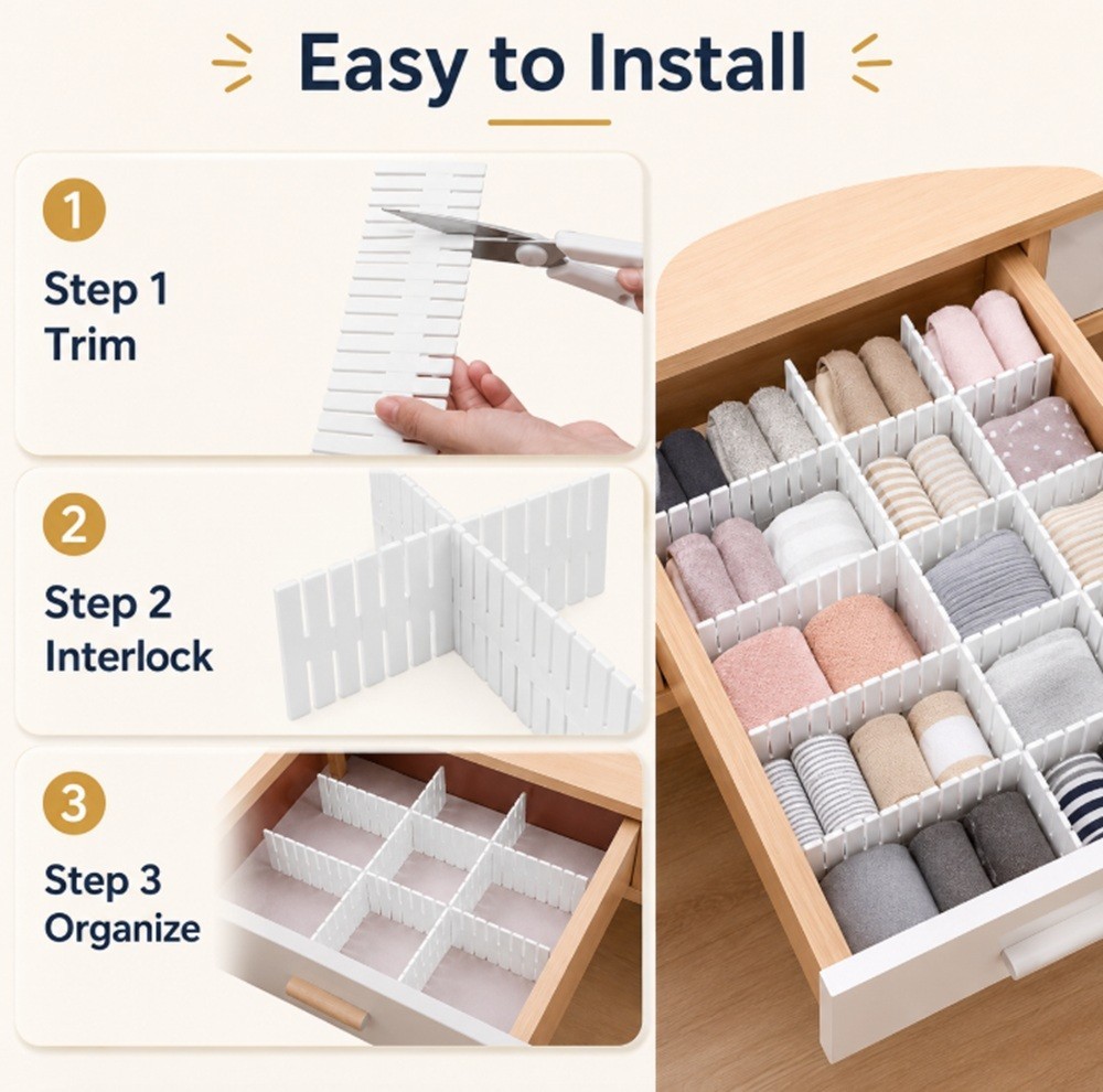 8 Pack Adjustable Drawer Dividers Set DIY Storage Organizers Home Office Closet alternate view 4
