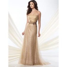 Montage by Mon Cheri Womens 10 Champagne Strapless Evening Gown 214940 NEW