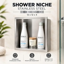Shower Niche Stainless Steel 06B 06S Silver 12x12x4 Recessed Bathroom Wall Shelf