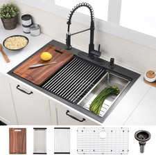 33 Inch Black Drop in Kitchen Sink - Vokim33X22Inch Top Mount Sink Workstation
