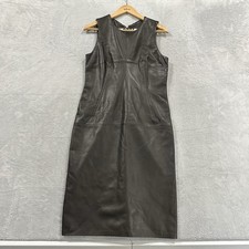 Dolce & Gabbana Italy Leather Midi Dress Women XL Brown Cheetah Vtg 90s