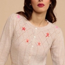NWOT Rouje Paris Serena Embroidered Wool cardigan Creme Size 38
