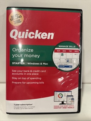 Intuit Quicken Starter Edition 2019 organized your money CD for Windows & Mac 