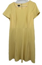 Talbots Yellow Textured Dress Sz 12 Petite Short Sleeve Pocket