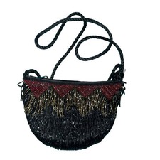 Vintage Black Gold Beaded Tassel Evening Bag Purse