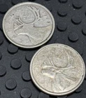 Two Nice Circulated Canadian 80% Silver Quarters 1940, 1960 Melt Junk (.300 ASW)