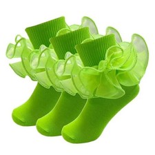 Girls Ruffle Socks Toddler Girl Frilly Dress Socks 8-10 Years Green - 3 Pairs
