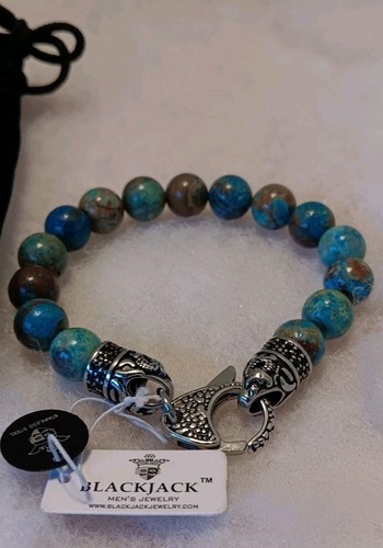 BLACKJACK Bracciale Uomo Apatite Verde Acciaio Inox Perline BJS16BAP - Foto 3 di 8