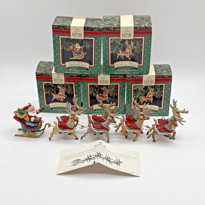 1992 Hallmark Keepsake Ornaments Complete Santa And His Reindeer Collection