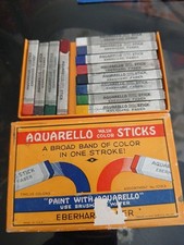 RARE ancien stock AQUARELLO 12 bâtons de couleur couleurs Eberhard Faber couleurs lavables #1063