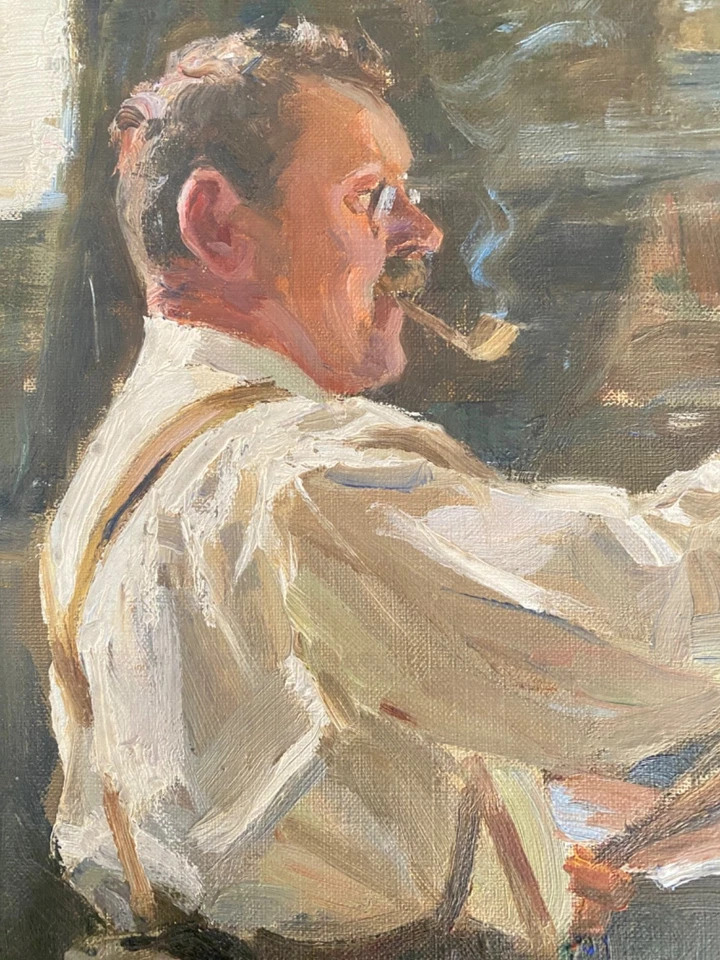 INTERESSANT AUTOPORTRAIT HUILE SUR TOILE ARTISTE ALLEMAND JOHANNES HEINRICH MOGK - Photo 2/4