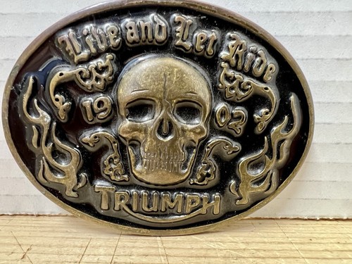 Rare Genuine Triumph Motorcycles Skull Live To Ride Buckle & Black Leather Belt - Picture 1 of 12