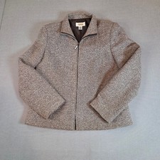 Vintage 90s Talbots Wool Silk Linen Tweed Jacket Brown Zip Front Women  s 6
