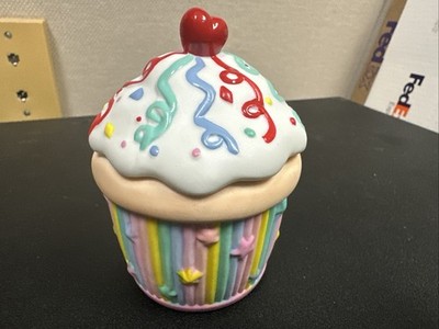 VTG PARTYLITE CELEBRATION CUPCAKE VOTIVE HOLDER / TRINKET BOX w/ LID, EXCELLENT!