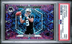 2023 Panini Mosaic Bryce Young Rookie PSA 9 Purple No Huddle Disco /50 NFL Debut