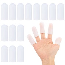 14 Pcs 2"x0.79" Gel Finger Cots Silicone Finger Tip Protector Support White