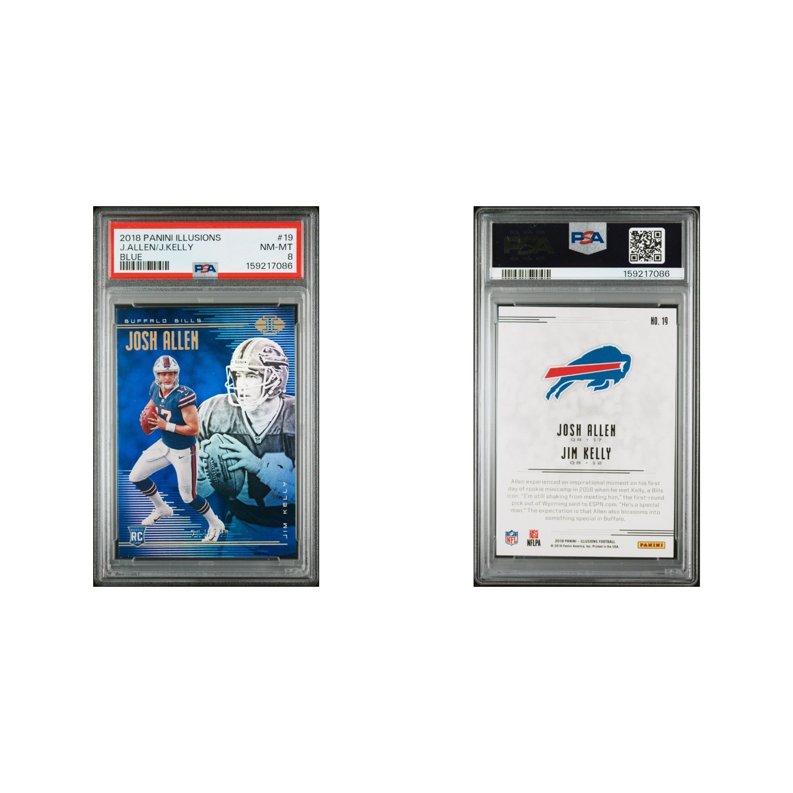 Josh Allen Jim Kelly Rookie #19 PSA 8 2018 Panini Illusions Blue Football Card view 3