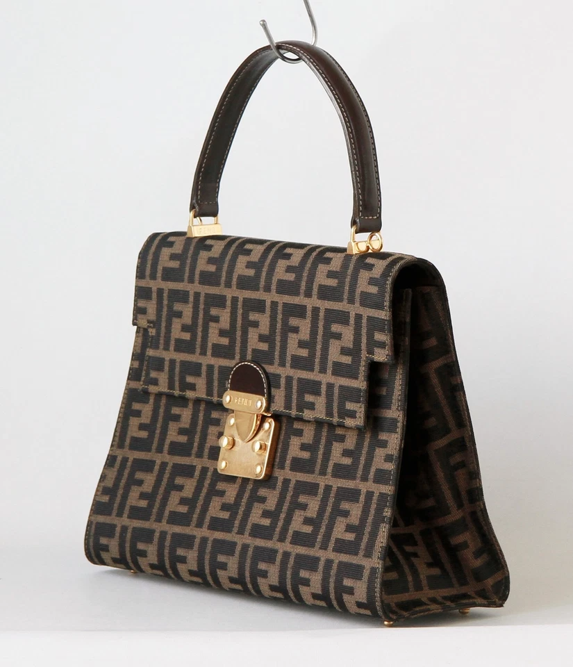 Sac à main fourre-tout FENDI vintage Zucca FF toile cuir poignée supérieure... - Photo 2/4