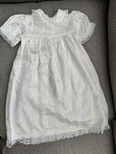 Vintage 1960s Christening Dress White Satin Lace Floral Embroidered 0-6 months