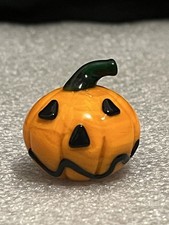 Art Glass Pumpkin, Mini Halloween Jack O Lantern Vintage Figurine