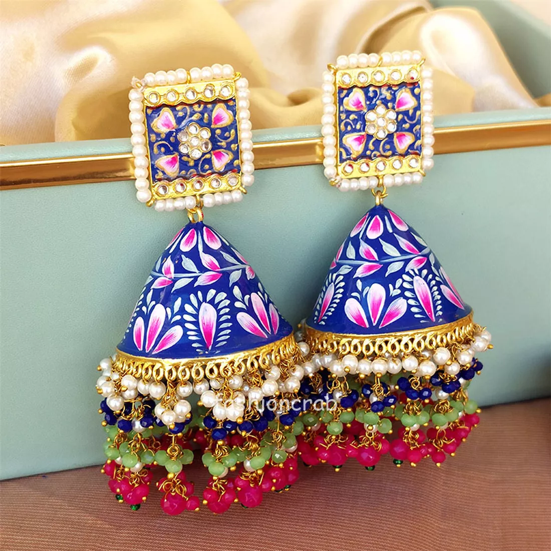 H K Fashion Oxidised Plated Crystal Stone Jhumki Earrings